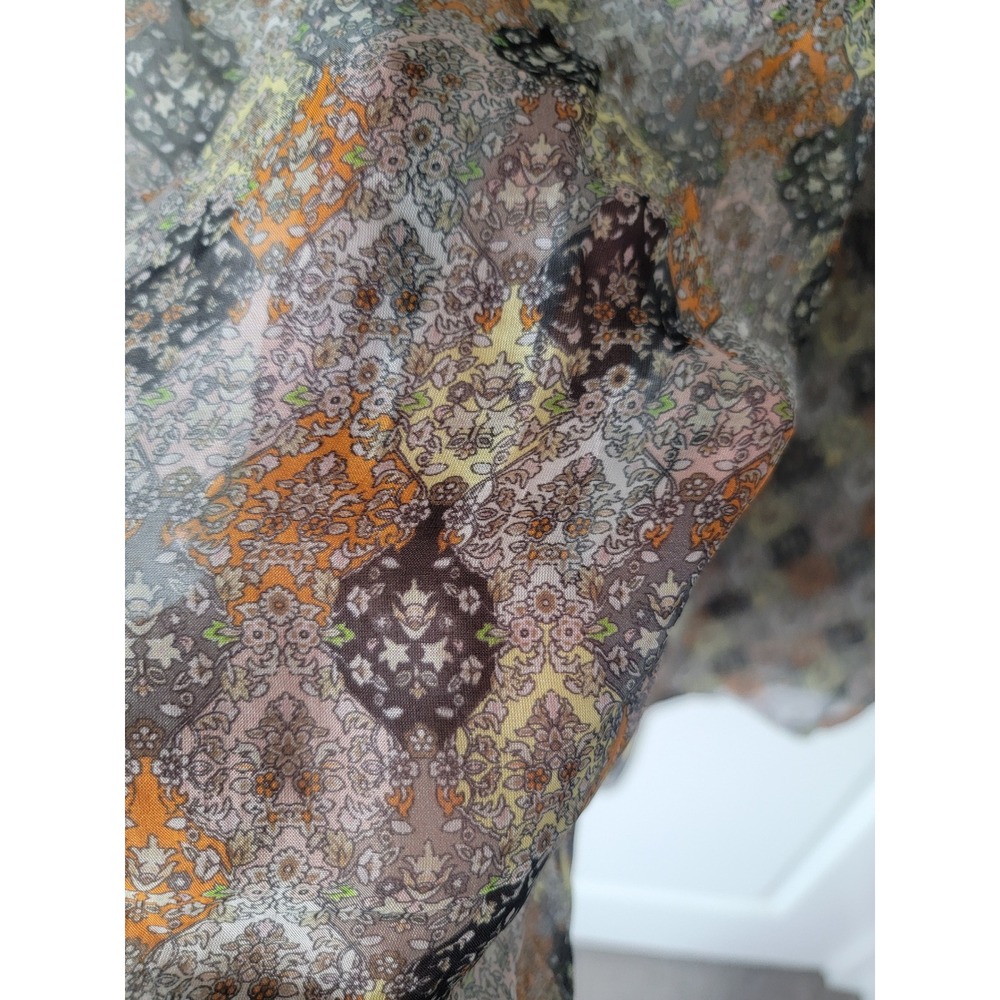 Made in Italy Silk Blend Wide Leg Smocked Waist Paisley Boho Pants Grey Orange M - Picture 3 of 10